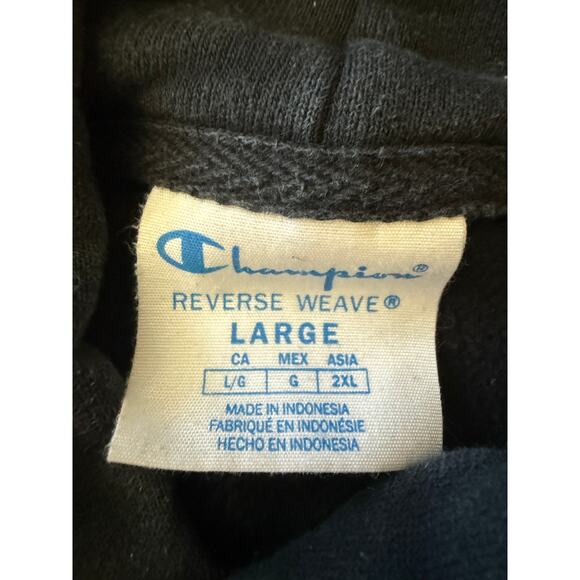 Vtg Champion Reverse Weave Black Hoodie Mens Large Faded Pullover Sweater Y2K - Picture 9 of 9